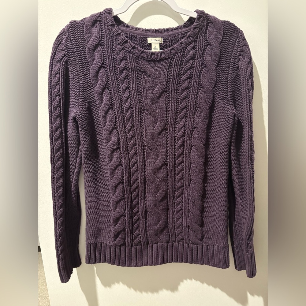 L.L. Bean Women's Plum Cable Knit Sweater